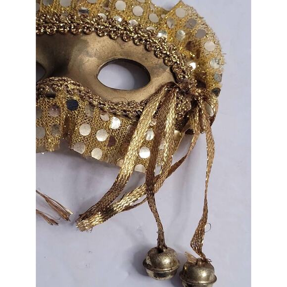 Vintage Golden Masquerade Mask with Bells and Sequins. - Picture 2 of 8
